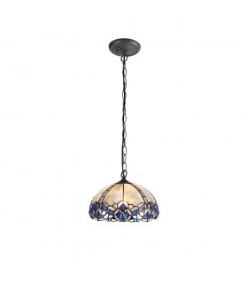 1 Light Downlight Ceiling Pendant E27 With 30cm Tiffany Shade, Blue, Clear Crystal, Aged Antique Brass - 1