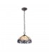 2 Light Downlight Ceiling Pendant E27 With 30cm Tiffany Shade, Blue, Clear Crystal, Aged Antique Brass - 1