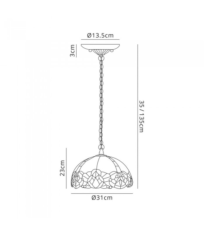 2 Light Downlight Ceiling Pendant E27 With 30cm Tiffany Shade, Blue, Clear Crystal, Aged Antique Brass - 2