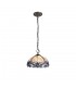 3 Light Downlight Ceiling Pendant E27 With 30cm Tiffany Shade, Blue, Clear Crystal, Aged Antique Brass - 1