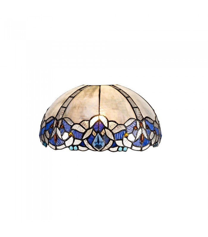 2 Light Uplighter Ceiling Pendant E27 With 30cm Tiffany Shade, Blue, Clear Crystal, Aged Antique Brass - 12