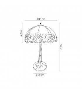 2 Light Tree Like Table Lamp E27 With 40cm Tiffany Shade, Blue, Clear Crystal, Aged Antique Brass - 2