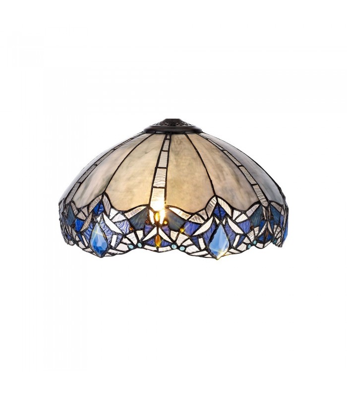 2 Light Tree Like Table Lamp E27 With 40cm Tiffany Shade, Blue, Clear Crystal, Aged Antique Brass - 12