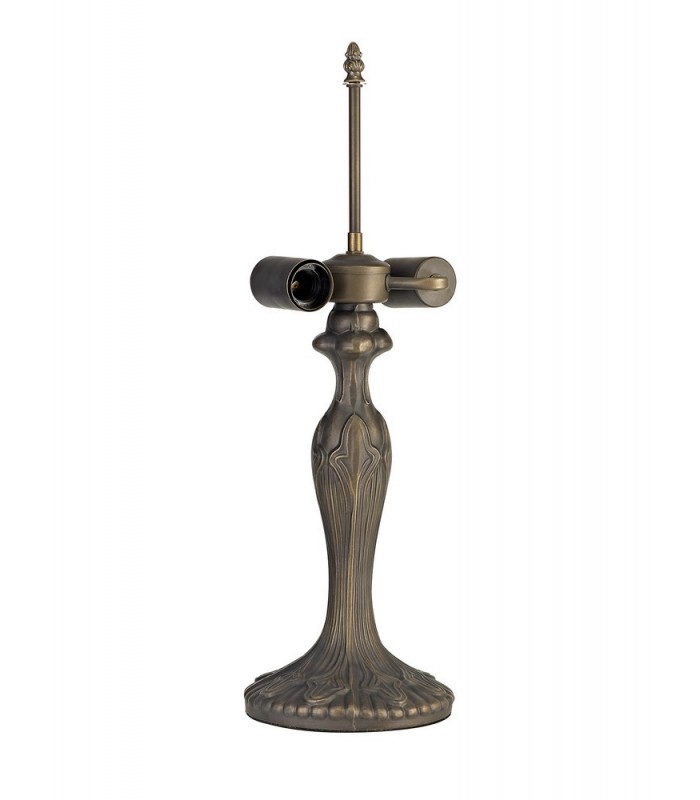 2 Light Curved Table Lamp E27 With 40cm Tiffany Shade, Blue, Clear Crystal, Aged Antique Brass - 8