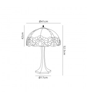 2 Light Octagonal Table Lamp E27 With 40cm Tiffany Shade, Blue, Clear Crystal, Aged Antique Brass - 2