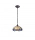 1 Light Downlight Ceiling Pendant E27 With 40cm Tiffany Shade, Blue, Clear Crystal, Aged Antique Brass - 1