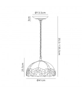 1 Light Downlight Ceiling Pendant E27 With 40cm Tiffany Shade, Blue, Clear Crystal, Aged Antique Brass - 2