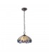 2 Light Downlight Ceiling Pendant E27 With 40cm Tiffany Shade, Blue, Clear Crystal, Aged Antique Brass - 1
