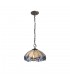 3 Light Downlight Ceiling Pendant E27 With 40cm Tiffany Shade, Blue, Clear Crystal, Aged Antique Brass - 1