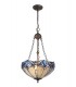 2 Light Uplighter Ceiling Pendant E27 With 40cm Tiffany Shade, Blue, Clear Crystal, Aged Antique Brass - 1
