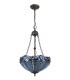 2 Light Uplighter Ceiling Pendant E27 With 40cm Tiffany Shade, Blue, Clear Crystal, Aged Antique Brass - 3