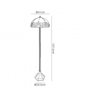 2 Light Octagonal Floor Lamp E27 With 40cm Tiffany Shade, Blue, Clear Crystal, Aged Antique Brass - 2