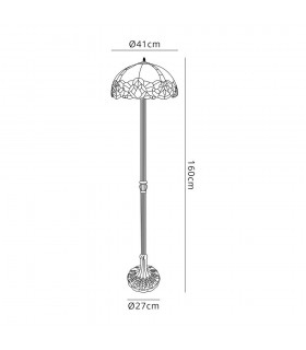 2 Light Leaf Design Floor Lamp E27 With 40cm Tiffany Shade, Blue, Clear Crystal, Aged Antique Brass - 2