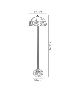 2 Light Stepped Design Floor Lamp E27 With 40cm Tiffany Shade, Blue, Clear Crystal, Aged Antique Brass - 2