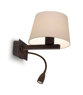 LED 2 Light Indoor Wall Light Brown with Reading Lamp, E27 - 1