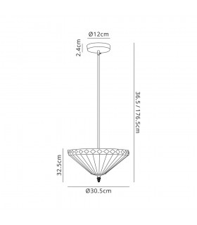 1 Light Uplighter Ceiling Pendant E27 With 30cm Tiffany Shade, Amber, Crystal, Black - 2
