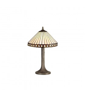 1 Light Tree Like Table Lamp E27 With 30cm Tiffany Shade, Amber, Crystal, Aged Antique Brass - 1