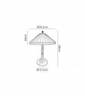 1 Light Tree Like Table Lamp E27 With 30cm Tiffany Shade, Amber, Crystal, Aged Antique Brass - 2