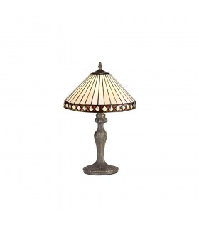 1 Light Curved Table Lamp E27 With 30cm Tiffany Shade, Amber, Crystal, Aged Antique Brass - 1