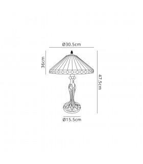 1 Light Curved Table Lamp E27 With 30cm Tiffany Shade, Amber, Crystal, Aged Antique Brass - 2