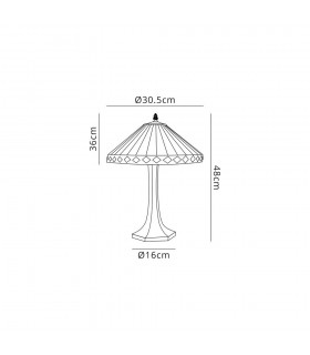 1 Light Octagonal Table Lamp E27 With 30cm Tiffany Shade, Amber, Crystal, Aged Antique Brass - 2
