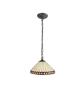1 Light Downlighter Ceiling Pendant E27 With 30cm Tiffany Shade, Amber, Crystal, Aged Antique Brass - 1