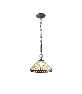 2 Light Downlighter Ceiling Pendant E27 With 30cm Tiffany Shade, Amber, Crystal, Aged Antique Brass - 1