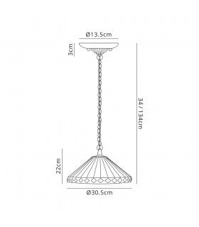 2 Light Downlighter Ceiling Pendant E27 With 30cm Tiffany Shade, Amber, Crystal, Aged Antique Brass - 2