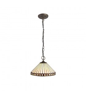 3 Light Downlighter Ceiling Pendant E27 With 30cm Tiffany Shade, Amber, Crystal, Aged Antique Brass - 1