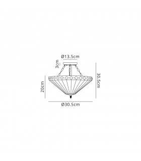 2 Light Semi Flush Ceiling E27 With 30cm Tiffany Shade, Amber, Crystal, Aged Antique Brass - 2