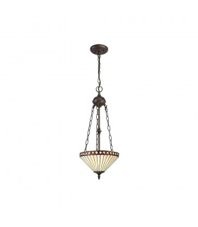 2 Light Uplighter Ceiling Pendant E27 With 30cm Tiffany Shade, Amber, Crystal, Aged Antique Brass - 1