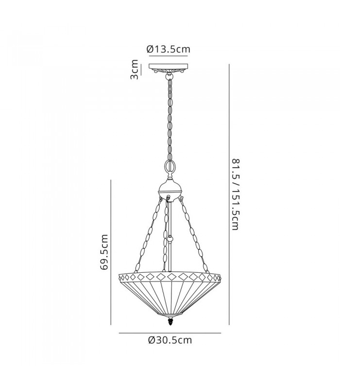 2 Light Uplighter Ceiling Pendant E27 With 30cm Tiffany Shade, Amber, Crystal, Aged Antique Brass - 2