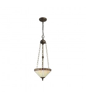 3 Light Uplighter Ceiling Pendant E27 With 30cm Tiffany Shade, Amber, Crystal, Aged Antique Brass - 1