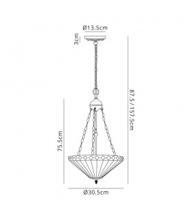 3 Light Uplighter Ceiling Pendant E27 With 30cm Tiffany Shade, Amber, Crystal, Aged Antique Brass - 2