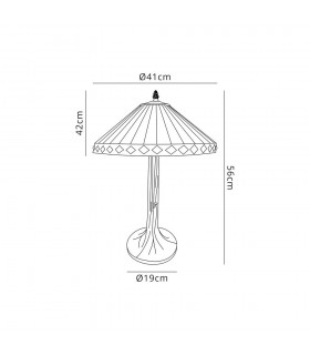 2 Light Tree Like Table Lamp E27 With 40cm Tiffany Shade, Amber, Crystal, Aged Antique Brass - 2