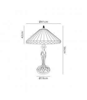 2 Light Curved Table Lamp E27 With 40cm Tiffany Shade, Amber, Crystal, Aged Antique Brass - 2
