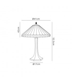 2 Light Octagonal Table Lamp E27 With 40cm Tiffany Shade, Amber, Crystal, Aged Antique Brass - 2