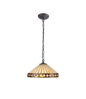 1 Light Downlighter Ceiling Pendant E27 With 40cm Tiffany Shade, Amber, Crystal, Aged Antique Brass - 1