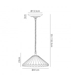 1 Light Downlighter Ceiling Pendant E27 With 40cm Tiffany Shade, Amber, Crystal, Aged Antique Brass - 2