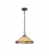 3 Light Downlighter Ceiling Pendant E27 With 40cm Tiffany Shade, Amber, Crystal, Aged Antique Brass - 1