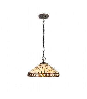3 Light Downlighter Ceiling Pendant E27 With 40cm Tiffany Shade, Amber, Crystal, Aged Antique Brass - 1