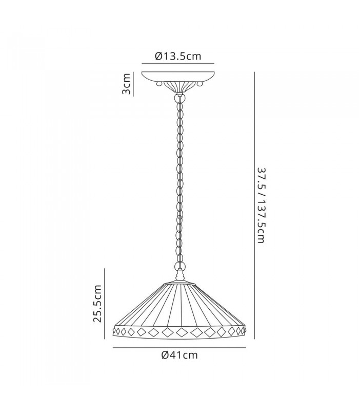 3 Light Downlighter Ceiling Pendant E27 With 40cm Tiffany Shade, Amber, Crystal, Aged Antique Brass - 2