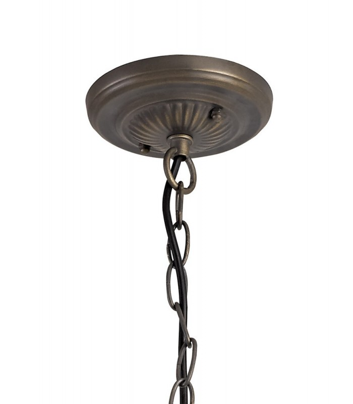 3 Light Downlighter Ceiling Pendant E27 With 40cm Tiffany Shade, Amber, Crystal, Aged Antique Brass - 3