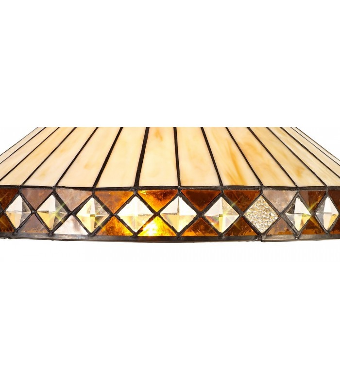 3 Light Downlighter Ceiling Pendant E27 With 40cm Tiffany Shade, Amber, Crystal, Aged Antique Brass - 8