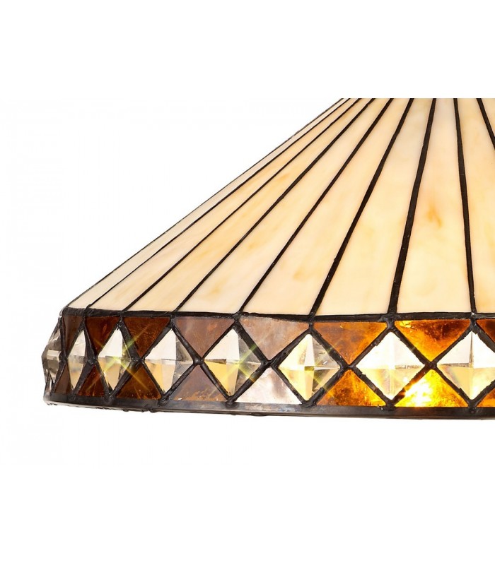 3 Light Downlighter Ceiling Pendant E27 With 40cm Tiffany Shade, Amber, Crystal, Aged Antique Brass - 9