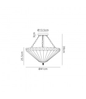 3 Light Semi Flush Ceiling E27 With 40cm Tiffany Shade, Amber, Crystal, Aged Antique Brass - 2