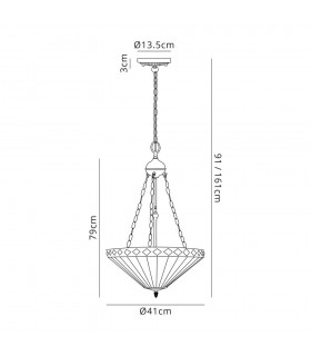 3 Light Uplighter Ceiling Pendant E27 With 40cm Tiffany Shade, Amber, Crystal, Aged Antique Brass - 2