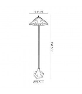 2 Light Octagonal Floor Lamp E27 With 40cm Tiffany Shade, Amber, Crystal, Aged Antique Brass - 2