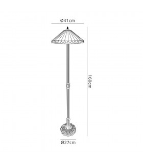 2 Light Leaf Design Floor Lamp E27 With 40cm Tiffany Shade, Amber, Crystal, Aged Antique Brass - 2