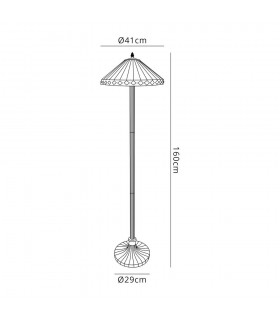 2 Light Stepped Design Floor Lamp E27 With 40cm Tiffany Shade, Amber, Crystal, Aged Antique Brass - 2
